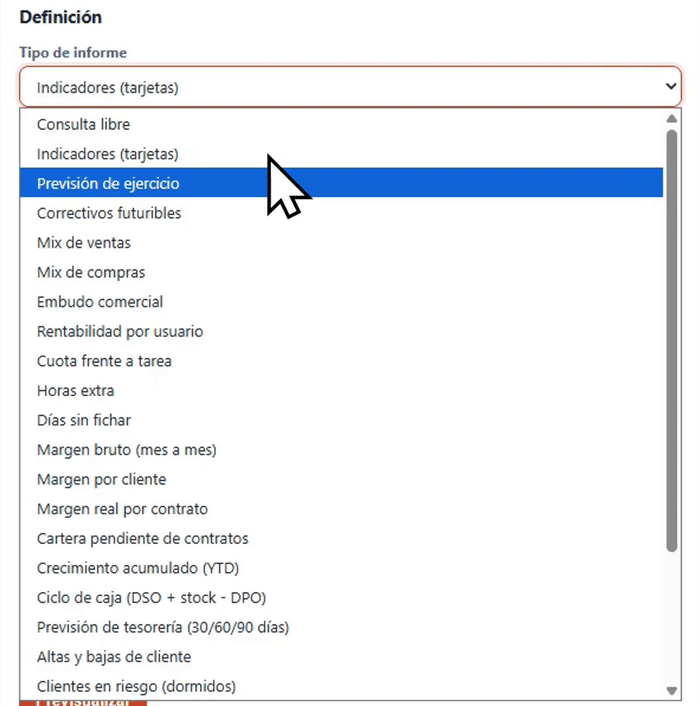 Catálogo de informes preparados en la Analítica de Befire